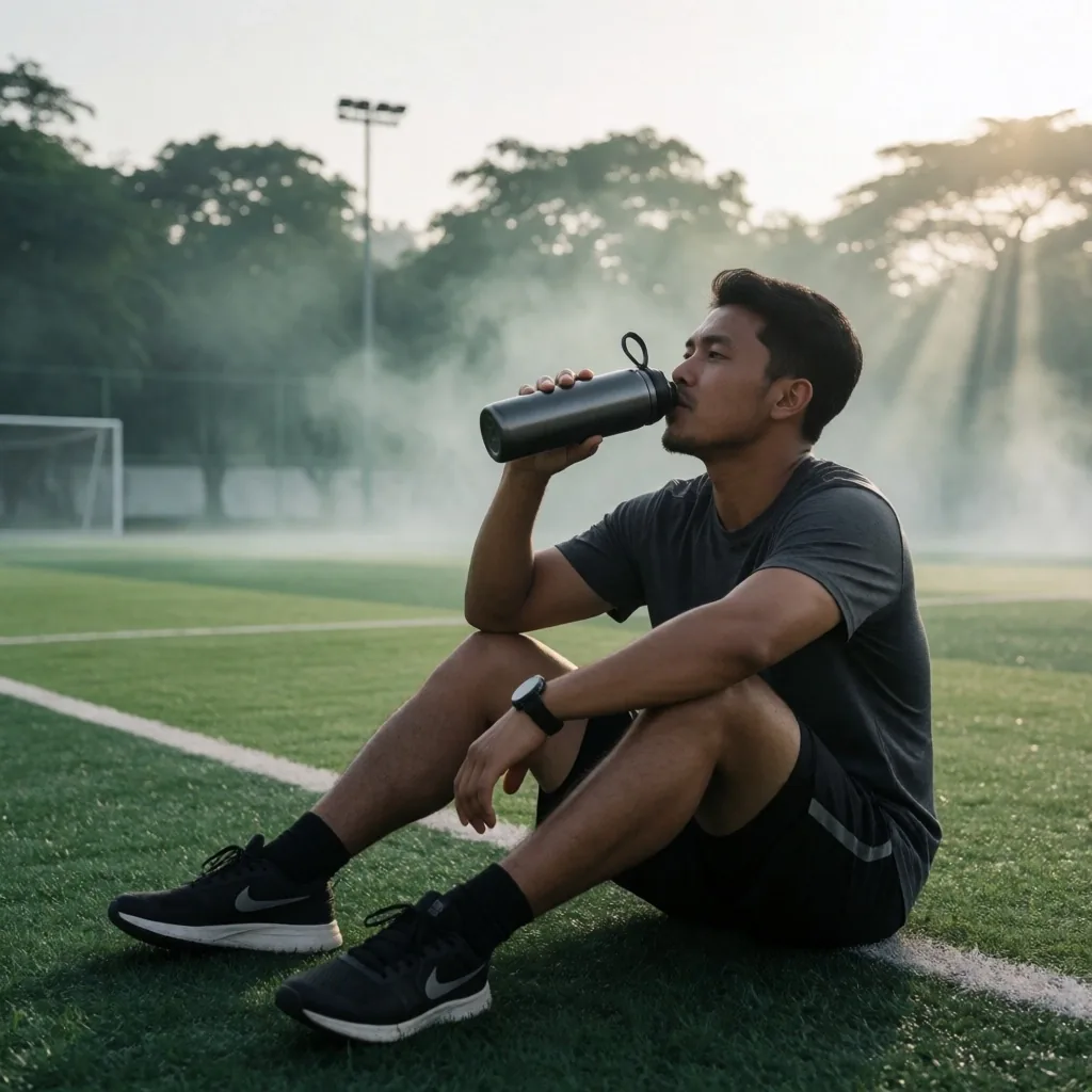 Man hydrating during early morning training