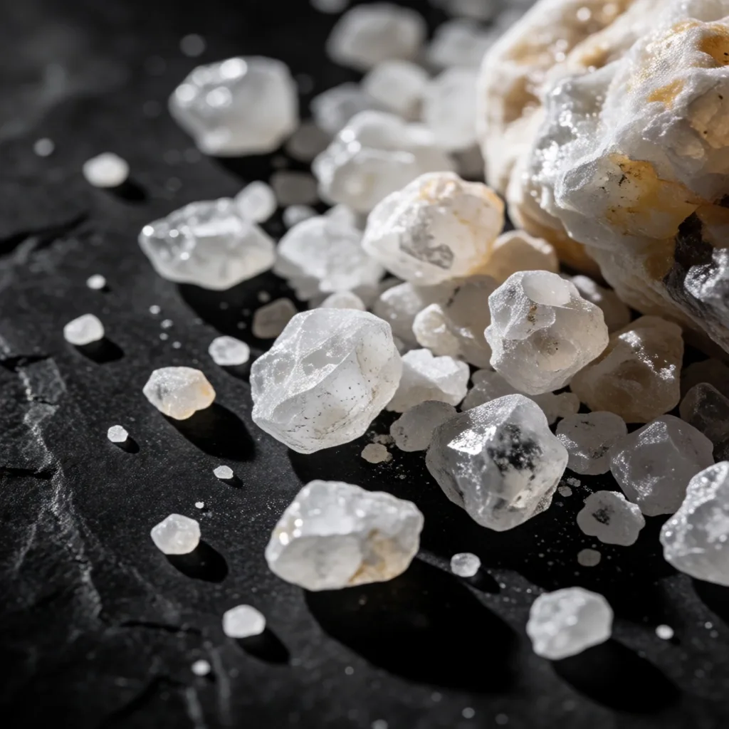 Sea salt crystals on dark slate